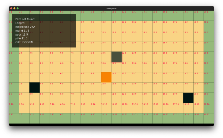 Work in progress of a new game. A grid with coloured squares.